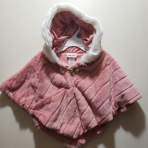 Pink Faux Fur Hooded Cape for Kids